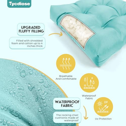All Weather Outdoor Wicker Chair Cushions of 3 Pieces, Waterproof Outdoor Wicker Chair Cushion for Patio Furniture Loveseat Settee Bench, 1 Loveseat and 2 U-Shaped Thickened Cushions, Teal - color: Teal