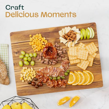 Yes4All Durable Teak Cutting Boards for Kitchen,[16.5''L x 13''W x 1.5”Thick] Medium Edge Grain Cutting Board, Pre Oiled Wood Cutting Boards, Thick Chopping Board w/Juice Grooves and Easy Grip Handle - size: 16.9"L x 13"W, style: Teak