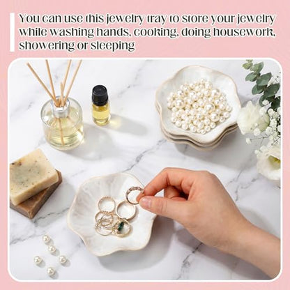 4 Pack Small Jewelry Dish Ceramic Trinket Holder Tray for Rings Earrings Key Bowl Women Mother's Day Wedding Gift(White) - color: White, style: Ceramic