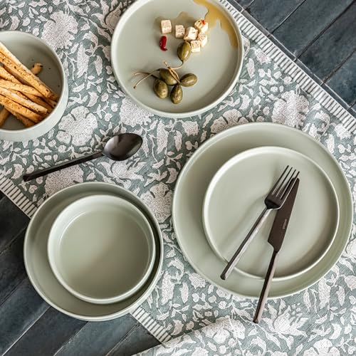 over&back 16-Piece Stackable Dinnerware Dish Set - Stoneware Dishes - Includes 4 Dinner Plates, 4 Salad Plates, 4 Cereal Bowls, and 4 Dinner Bowls - All-Occasion Place Settings - Semi-Matte Sage - color: Sage, size: Dinner Set | 16 Pieces