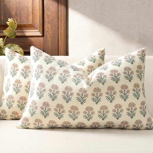 Farmhouse Floral Pillow Covers 12x20 Set of 2, Country Botanical Throw Pillow Cover for Sofa Couch Bed Living Room, Rustic Vintage Flower Cushion Covers Cottage Home Décor,Blush Sage - color: Blush Sage, size: 20" x 12" (Pack of 2)