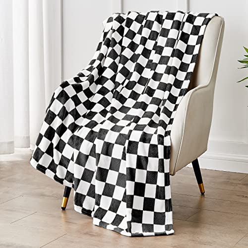 Edenleaf Black Checkered Fleece Throw Blanket for Bed Cozy Warm Home Decor | Ultra Soft Blanket for Couch Sofa, Fluffy Lightweight Throw for Travel, Holiday Gifts for Women Men, All Seasons, 60"x80" - color: 01 Black, size: Blanket-60"x80"
