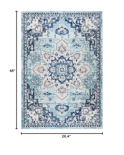 SAFAVIEH Madison Collection Area Rug - 2'2" x 4', Teal & Navy, Boho Chic Distressed Medallion Design, Non-Shedding & Easy to Clean, Ideal for Living Room, Bedroom, Dining Space (MAD473K) - color: Teal/Navy, size: 2'2" x 4' (Rectangular)