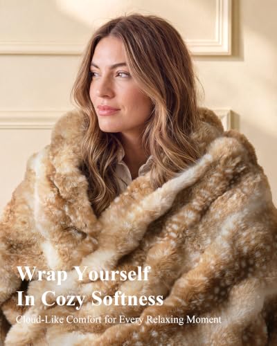 Ultra Soft Cozy Faux Fur Throw Blanket, Fuzzy Plush Thick Bubble Blanket, Oversize Luxury Fluffy Blanket for Couch, Bed, Bedroom and Living Room, 60x80 Inches, Tie-Dye Camel - color: Tie-dye Camel, size: Twin