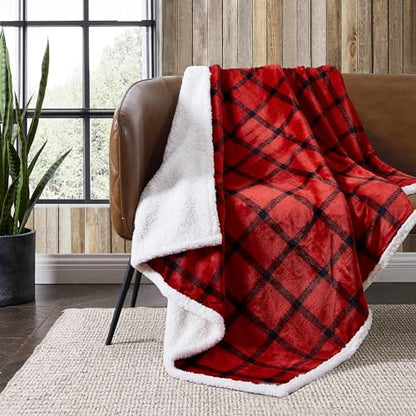 Eddie Bauer - Throw Blanket, Brushed Fleece & Plush Sherpa Soft Bedding, Blanket for Couch & Bed (Bunkhouse Plaid Red, 50" x 60") - color: Bunkhouse Plaid Red, size: 50" x 60"