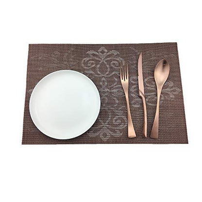 Luxury Coffee Placemats Set of 6 Crossweave Woven Vinyl Placemat for Dining Table Heat Resistant Non-Slip Kitchen Table Mats Easy to Clean - color: Symmetry-coffee