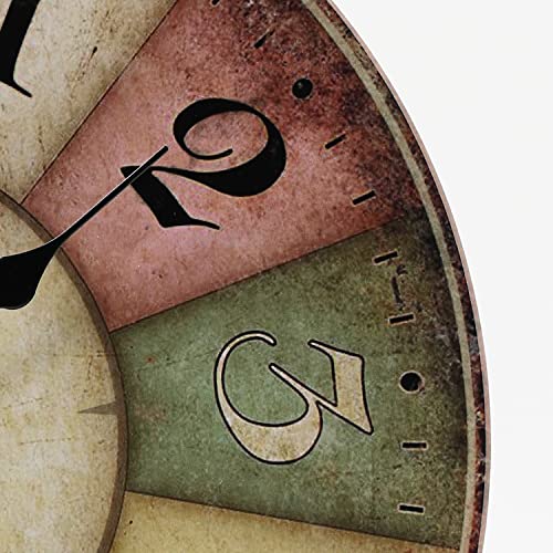 QWANPET Wall Clock - 12" Retro Rustic Style Quartz Clock, Silent Non-Ticking Wooden Battery Operated for Living Room, Kitchen, Home, Bathroom, Bedroom