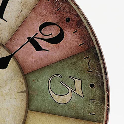 QWANPET Wall Clock - 12" Retro Rustic Style Quartz Clock, Silent Non-Ticking Wooden Battery Operated for Living Room, Kitchen, Home, Bathroom, Bedroom