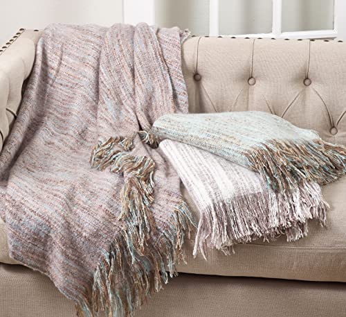 SARO LIFESTYLE Faux Mohair Fringe Throw Blanket – Lightweight Reversible Acrylic Throw for Cozy Layering, Couch & Bed Styling, Aqua, 50"x60" - color: Aqua