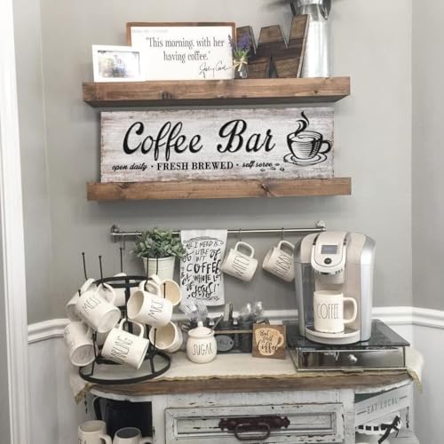 Rustic Wood Grain Coffee Station，Retro Coffee Bar Signs for Kitchen 6x17 | Self Serve Fresh Brewed Open Daily, Large Farmhouse Wall Hanging Plaque - color: Retro Coffee Bar, size: 6" x 17"