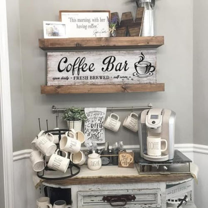 Rustic Wood Grain Coffee Station，Retro Coffee Bar Signs for Kitchen 6x17 | Self Serve Fresh Brewed Open Daily, Large Farmhouse Wall Hanging Plaque - color: Retro Coffee Bar, size: 6" x 17"