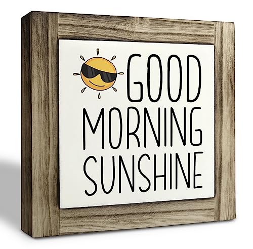 Sunshine Wood Plaque Sign, Good Morning Sunshine, Box Wood Plaques Desk Décor, Sunshine Decor Tabletop, Rustic Home Sign Farmhouse, Positive Decoration - color: Summer Sign 12