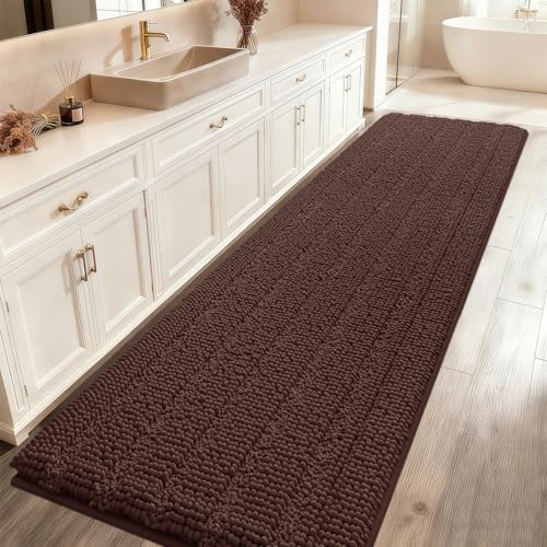 Striped Brown Bathroom Rug Mat 59"x20" Ultra Soft, Non Slip Chenille Bath Rugs, Absorbent Plush Shaggy Bath Mats for Bathroom, Bedroom, Kitchen, Shower, Tub - color: Brown, size: 1'8" x 4'11" (Runner)