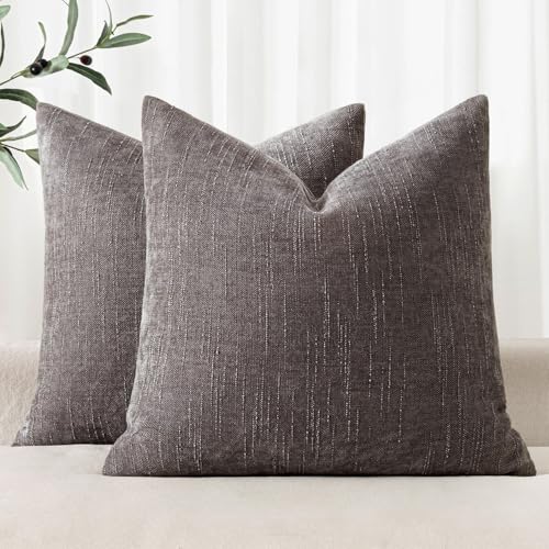 MIULEE Textured Chenille Throw Pillow Covers 18x18 Inch Charcoal Gray | Pack of 2 Decorative Soft Throw Pillows, Solid Textured Cushion Covers, Modern Home Decor for Couch Sofa Bedroom Living Room - color: Charcoal, size: 18" x 18" (Pack of 2)