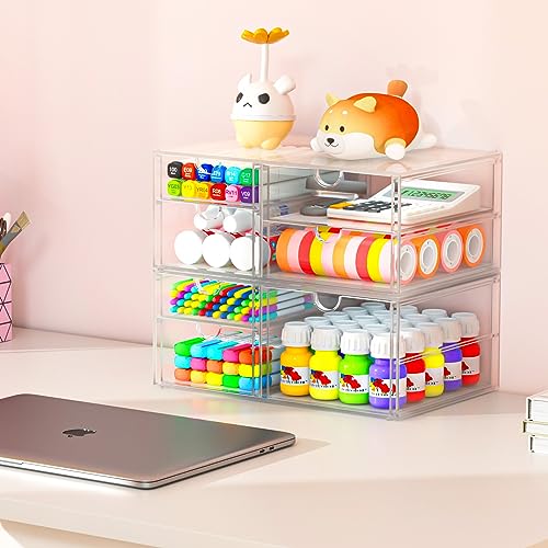Acrylic 2-Pack 7-Drawer Makeup & Storage Organizer for Bath,Desk | Smooth-glide drawers, clear body, dustproof, wipe clean, for office supplies, pens, rings, earrings, tweezers, cotton swabs - size: 7 Drawers
