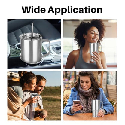 20 oz Tumbler with Handle, Stainless Steel Insulated Tumbler with Lid and Straw, Double Wall Vacuum Coffee Mug Tumbler, Insulated Coffee Thermal Cup for Cold and Hot (Silver) - color: Silver, size: 20 Ounces