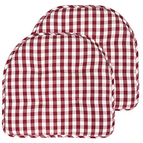 Sweet Home Collection Chair Cushion Memory Foam Pads Tufted Slip Non Skid Rubber Back U-Shaped 17" x 16" Seat Cover, 2 Count (Pack of 1), Checkered Wine/White - color: Checkered Wine/White, size: 2 Pack, style: Foam Pads