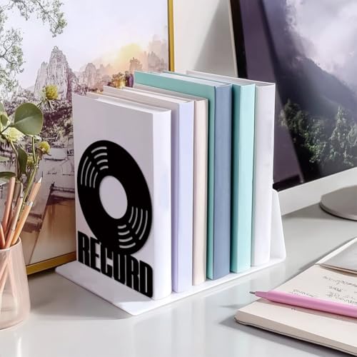 5.3"x4.3"x6.7" Metal Bookends, Heavy Duty Book Ends for Shelves | Vinyl Records Theme Cast Iron Book Supports, 1 Pair Decor Stoppers for Desk, Library, Office & Home Shelves - style: Vinyl Records