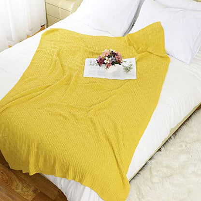 uxcell 100% Cotton Knit Throw Blanket, Cable Decors Yellow 47x70 - color: Yellow