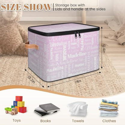 Custom Name Storage Basket, Personalized Keepsake Box,Grey Pink | Foldable Fabric Gradient Large Memory Bin with Handle Lid Lightweight Waterproof Dustproof, 14"L x 10.2"W x 10.4"H - color: Option 12