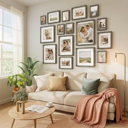 Vittanly Solid Wood 8x10 Picture Frames Set of 4, Distressed Black | 5x7 Picture Frame with Mat, Gallery Wall Frame Set, 8 x 10 Frame for Wall & Tabletop Display, Family, Pet, Christmas - color: Distressed Grey, size: 8x10