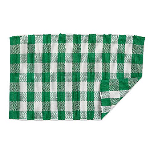 DII Buffalo Check Rug Collection, Hand Dyed Reversible Chindi Rug, 26x40, Green - color: Green, size: 2'2" x 3'4" (Rectangular)