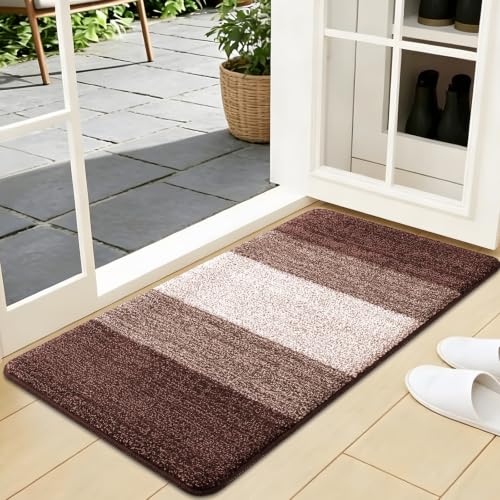 Kitinjoy Indoor Outdoor Door Mat, 40x24 Non-Slip Dirt Trapper Doormats | Brown Low-Profile Washable Inside Entrance Front Floor Mat, Sturdy Soft Entry Striped Doormats for Entryway - color: Brown, size: 40'' X 24''