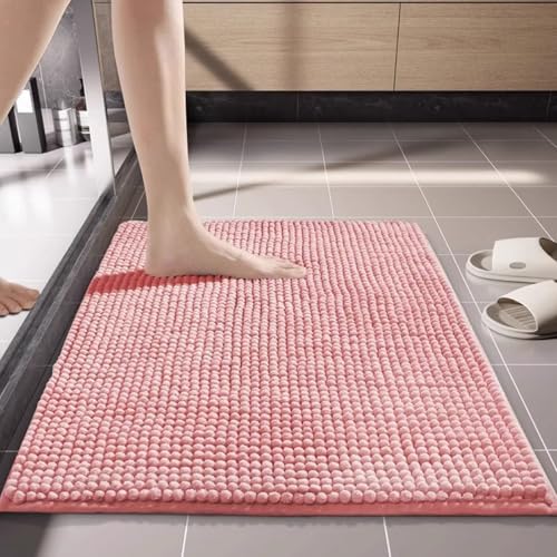 Chenilles Absorbent Bath Mat Rug Floor Carpet for Bathroom and Entryway with Nonslip Backing, Quick Drying Easy to - color: Blue 40cmx60cm