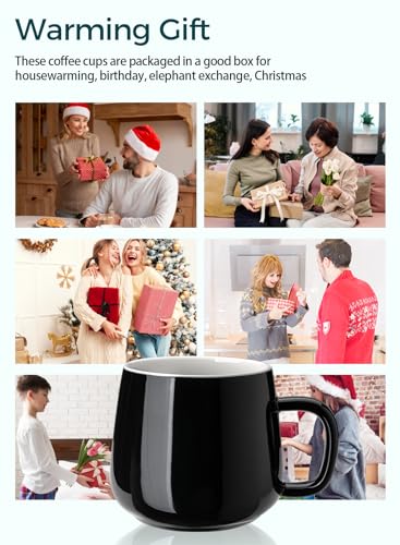 Teocera Ceramic Coffee Mug Set of 4-12 oz Coffee Mugs with Large Handles for Hot or Cold Drinks Like Latte, Cocoa, Tea or Juice - Smooth Ceramic, Dishwasher Safe，Black - color: Black