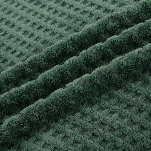 Soft Cozy Fuzzy Fleece Queen Size Blanket, Waffle Bronze Green, 90x90 Inches – Lightweight, Fluffy, and Warm 3D Jacquard All-Season Blanket for Bed, Couch, Sofa, Camping, and Travel - color: Waffle Bronze Green, size: Queen (90" x 90")
