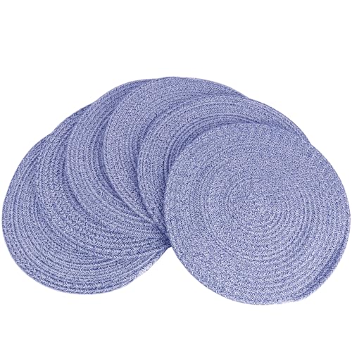 6Pcs Woven Placemats, Mix Blue Cotton Rope Woven Vintage Place Mats, 13.8'' Round Plate Chargers Wicker Tablemats Farmhouse Boho Braided Heat Resistant Outdoor Placemat for Patio Table Decor - color: Mix Blue, size: Round Set of 6