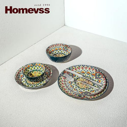 Boho 10 Pieces Dinnerware Sets, Plates and Bowls Set, Porcelain Dishes Set for 2, Microwave and Dishwasher Safe, Scratch Resistant, Bohemian Style Dining Ware, Green - color: Green