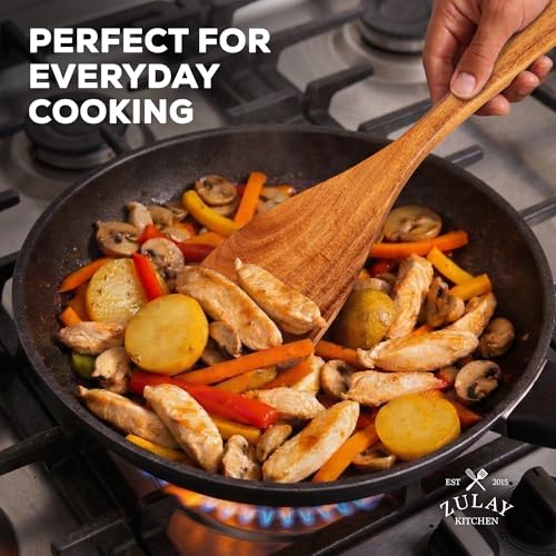 Zulay Kitchen 12-Piece Teak Wooden Utensils for Cooking - Natural Teak Utensil Set with Premium Gift Box - Non-Stick Wooden Spoons for Cooking - Kitchen Gift Set - Comfortable Grip Wooden Utensil Set - size: 12 Piece
