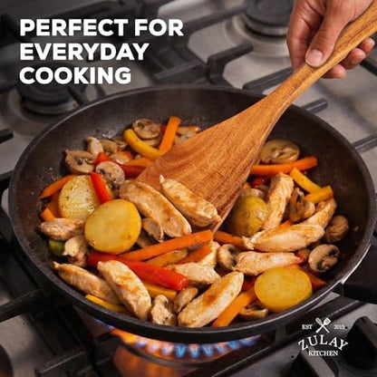 Zulay Kitchen 12-Piece Teak Wooden Utensils for Cooking - Natural Teak Utensil Set with Premium Gift Box - Non-Stick Wooden Spoons for Cooking - Kitchen Gift Set - Comfortable Grip Wooden Utensil Set - size: 12 Piece