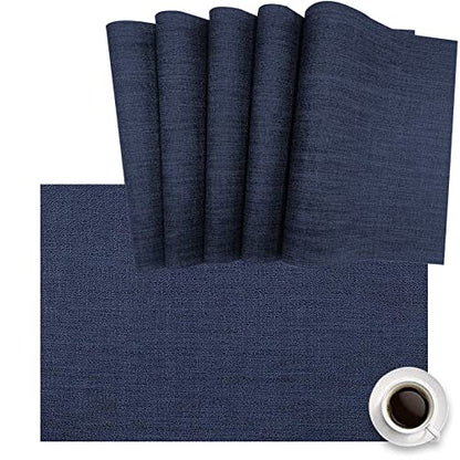 DACHUI Placemats Set of 6, Washable, Durable Linen Look Woven Table Mats - color: Navy Blue, size: 6PCS