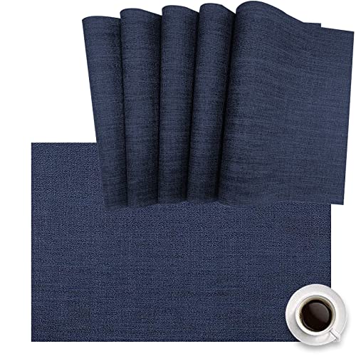 DACHUI Placemats Set of 6, Washable, Durable Linen Look Woven Table Mats - color: Navy Blue, size: 6PCS