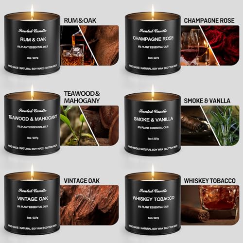 Scented Candles for Men - 6 Pack Masculine Scented Candles Set, 8oz Natural Soy Wax Candles with Essential Oils, Long Lasting Aromatherapy Candle Gift of Father, Husband, Men - size: Pack of 6
