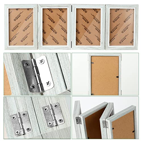 POILKMNI 4 Folding 5x7 Inch Hinged Picture Frame with 4 Openings | Natural Wood Foldable Photo Frame High Definition Acrylic for Mothers Day Father's Day Christmas Gift, Family Picture, - color: Grey, size: 5x7