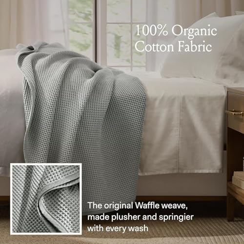 BOLL & BRANCH Waffle Bed Blanket, Twin/Twin XL, Hydrangea | Luxury 100% Organic Cotton - Soft, Lightweight and Breathable - Textured Waffle Weave Design - color: Hydrangea, size: Twin/Twin XL