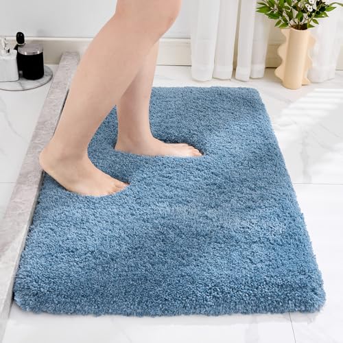 Disolla Blue Bathroom Rug 17x24 - Non-Slip Plush Small Bath Mat, Highly Absorbent & Ultra Soft Fluffy Floor Mat, Machine Washable for Shower and Tub - color: Blue, size: 1'5" x 2' (17''x24'' Mini Bathroom Rug)