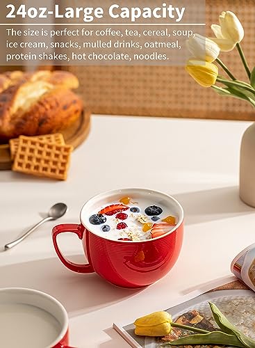 Teocera Red Mugs Set of 4, 24oz Jumbo Mugs, Large Coffee Mugs for Coffee, Hot Cocoa, Tea - Striped Design - Microwave Safe, Christmas Gift - color: Red