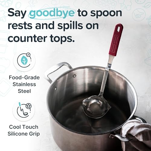 Souper Cubes Soup Ladle Stainless Steel with Patented Pot Hook, Cranberry | Durable Stainless Steel Ladle Hooks to Your Pot to Help Prevent Drips and Keep Counters and Stovetop Clean - color: Cranberry, size: Ladle 1-Pack