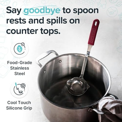 Souper Cubes Soup Ladle Stainless Steel with Patented Pot Hook, Cranberry | Durable Stainless Steel Ladle Hooks to Your Pot to Help Prevent Drips and Keep Counters and Stovetop Clean - color: Cranberry, size: Ladle 1-Pack