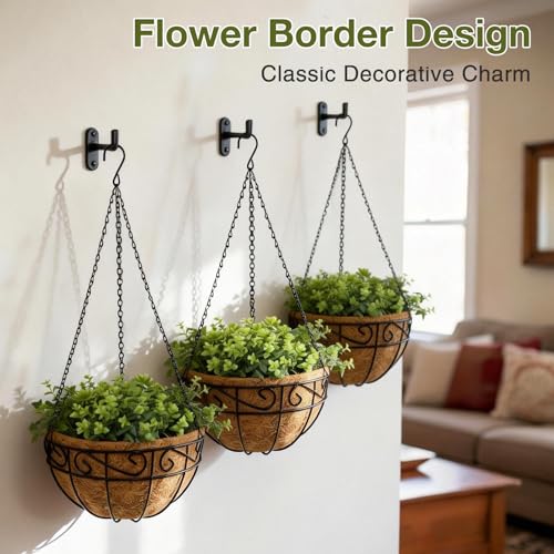 10 Inch Hanging Baskets for Plants Outdoor, 3 Pack Metal Wire Hanging Planters with Coco Coir Liners, Rust-Resistant Flower Basket with Chains & Hooks for Garden Patio Porch Deck Balcony - size: 10IN-3PCS