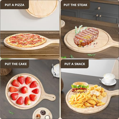 Rubber Wood Cutting Board with Handle, Round Serving Board, Dining Board, Chopping Board for Meat, Cheese Board, Vegetables, Bread, Charcuterie, Large 16"x12"x0.6" - size: 16"L x 12"W
