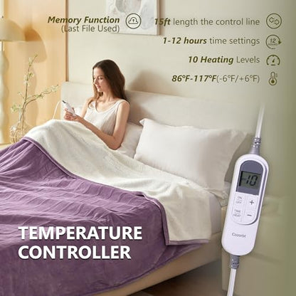 Heat Blanket 72”x84” Full Size,Soft Flannel & Sherpa Reversible Electric Blanket with 10 Heat Settings,12 Timer Setting and 8 Hours Auto-Shut Off,ETL Certified Machine Washable,Purple - color: Purple, size: 72*84in