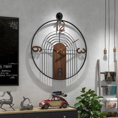 Modern Large Walnut Dial Wall Clock, Wood Metal Frame Silent Non Ticking Wall Clocks Decoration for Living Room, Bedroom, Kitchen, Study, Handmade Home Decor Present Idea, 22 Inch - size: 1.Large(22 in)