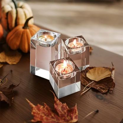 Votive Candle Holders Set of 3, Tea Lights Candle Holder for Table Centerpiece, Crystal Candle Holders for Wedding, Home, Party Decorations