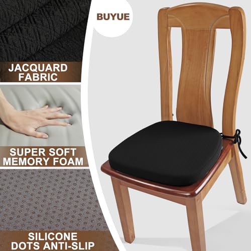 BUYUE Luxury 100% Pure Memory Foam Chair Cushion 1 Pack, Jacquard 16" U-Shape Comfortable Dining Chair Pad, Removable Slip Resistant Kitchen Chair Seat Cushion, (1 piece, Black) - color: Black