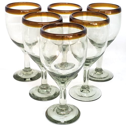 Amber Rim 13 oz Wine Glasses (set of 6), Recycled Glass, Lead-free, Toxin-Free (13oz Wine) - style: 13 oz Wine Amber